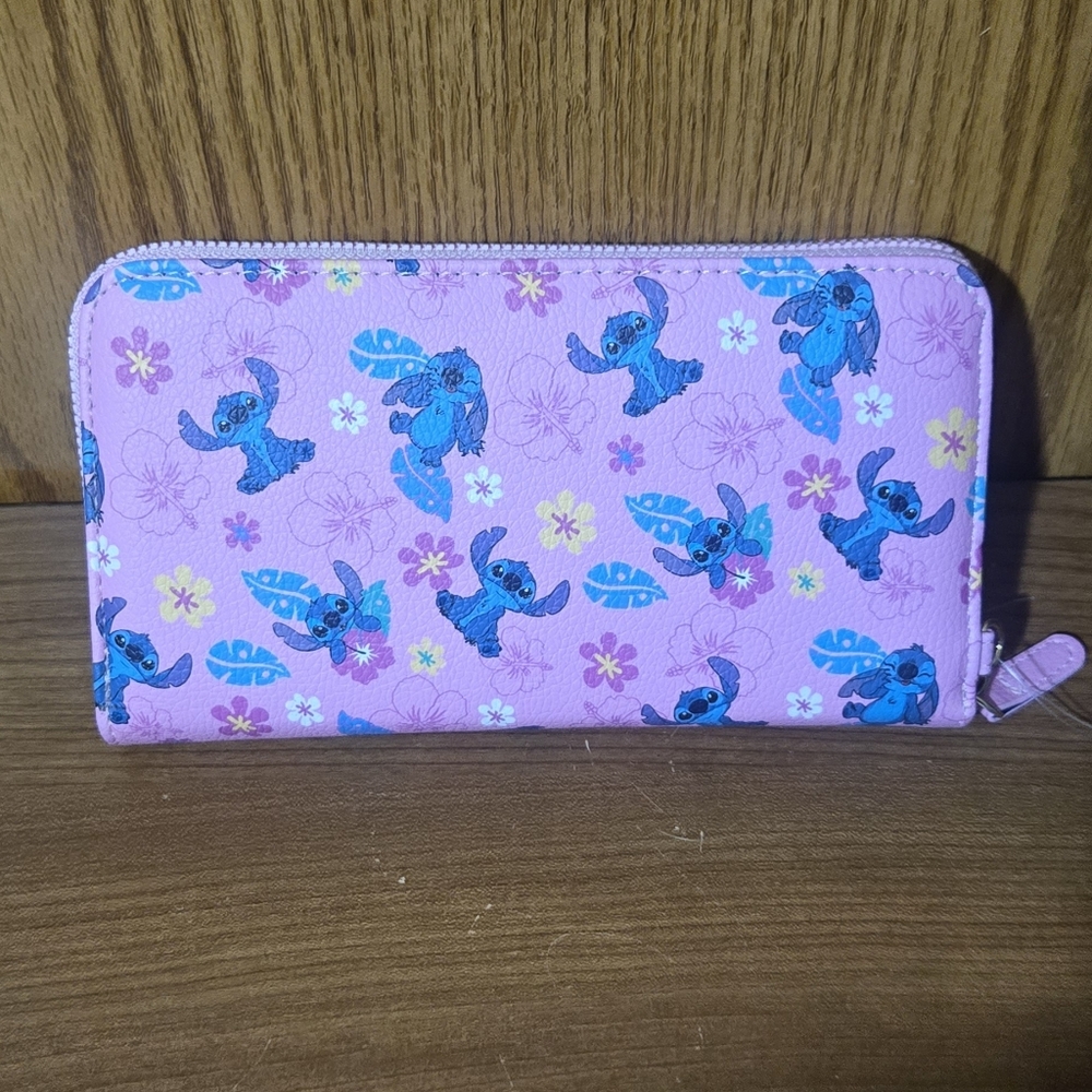 Disney Pink Zip Wallet with Blue Stitch Pattern - Picture 4 of 7